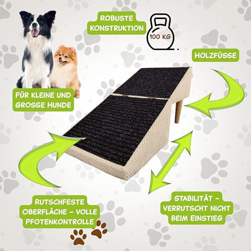 Outentin Hundetreppe Klappbar – Rutschfeste Hunderampe & Weiche Haustiertreppe für Kleine & Große Hunde, Treppe für Sofa & Bett, Stabil & Faltbar, Möbeloptik, 36 cm Hoch – Zuhause & Unterwegs,Hellgrau