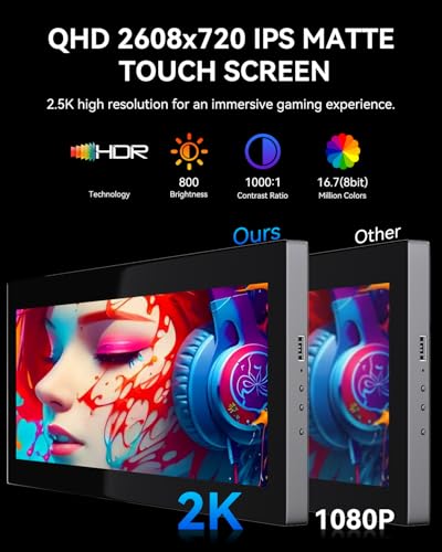 Image of Prechen 16.2'' 2K QHD IPS 2608x720 Touchscreen Secondary Monitor, IPS Stretched Bar LCD Travel Touch Display HDMI USBC, Portable Touch Screen for Laptop Computer Windows Aida64 GPU CPU RAM Monitoring