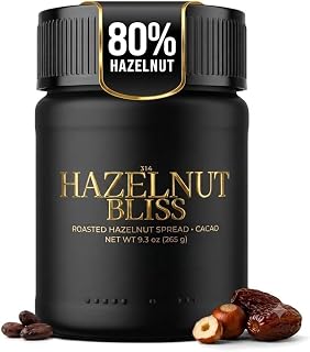 314 Hazelnut Bliss Premium Cacao Hazelnut Spread, 80% Roasted Hazelnuts, Sweetened with Dates, 3 Ingredients, No Palm Oil, 9.3 oz (265g)