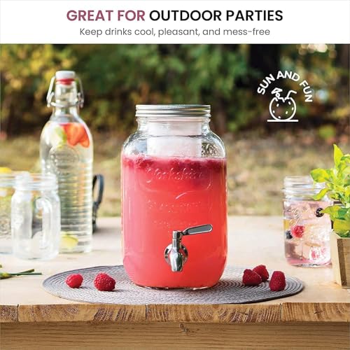 Image of 4 litres Mason Glass Beverage Dispenser | Airtight Lid, Wide Mouth, Leak-Proof Spigot | Perfect for Detox Water, Infusions, Parties & Events