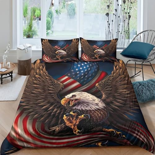 Housse de couette super douce microfibre respirante aigle drapeau 3D - 4