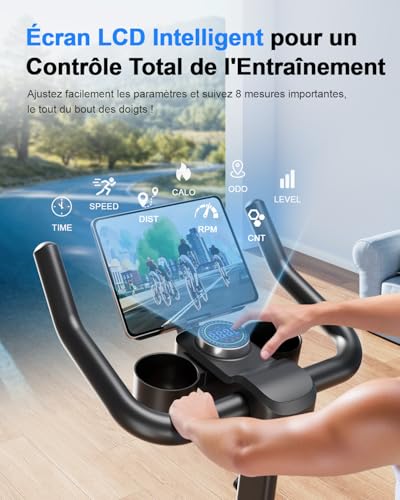 Vélo d'Appartement pour La Maison avec Écran LCD et Application, Vélo d'Exercice d'Intérieur avec Résistance Magnétique Réglable, Capacité de Poids de 136 kg – Image 5