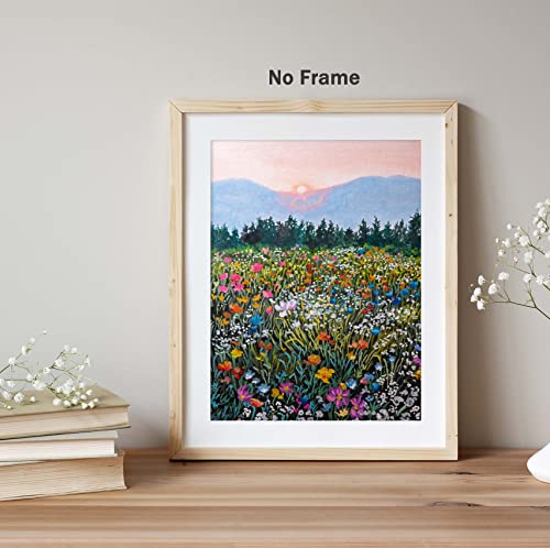 Wildflower Canvas Wall Art Colorful Floral Paintings Watercolor Floral Artwork Home Wall Decor Pink And Blue Flower Painting Spring Flower Pictures Abstract Floral Poster Print 12X16Inch No Frame #TOP1
