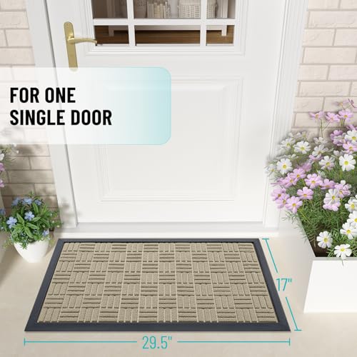 Image of OLANLY Front Door Mat Outside Entrance 29.5x17, Absorbent, Heavy Duty Sturdy Natural Rubber Doormat Indoor Outdoor, Stain and Fade Resistant, Non-Slip Backing Low Profile Floor Mat for Entryway, Beige