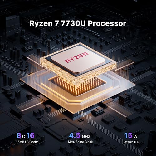 Image of BOSGAME P4 Ultra Linux Mini PC, AMD Ryzen 7 7730U 16GB DDR4, 1TB PCIe SSD, Dual LAN 2.5G & Wi-Fi 6E & BT5.2, 4K Triple Display, Ubuntu Desktop Computers for Office