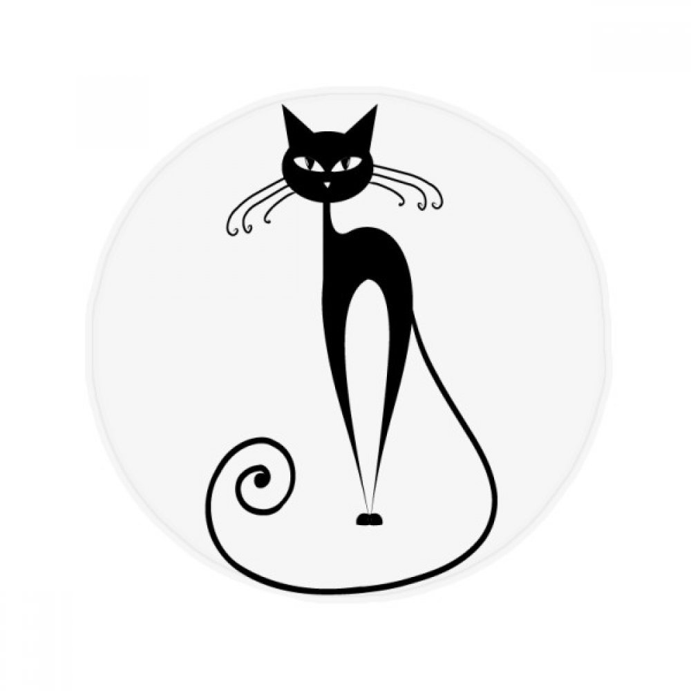 Tapis rond chat noir antidérapant de 80 cm pour le salon et la cuisine