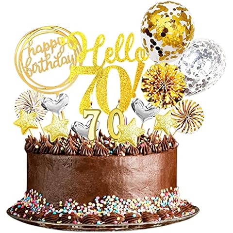70th Birthday Decorations Personalised Cake Topper,70th Cake Toppers with 70th Birthday Candle,Hello70 happy Birthday Topper Rose Gold Cake Decorations (20pcs) (70) Cover