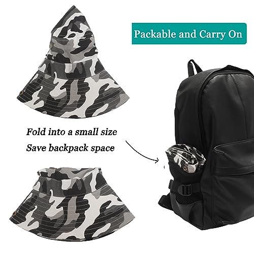 Image of ZLYC Mens Waterproof Camo Sun Hat Wide Brim Packable Outdoor Mesh Fishing Bucket Hats