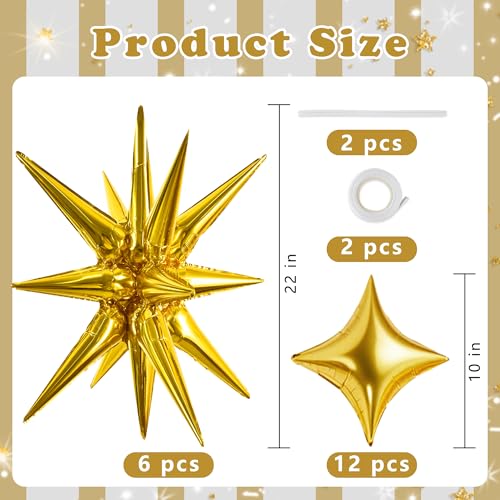 Image of TONIFUL 18Pcs 22Inch Gold Large Explosion Star Mylar Balloons and 10Inch Four Pointed Star Balloons Set for Christmas New Year Birthday Wedding Bridal Shower Anniversary Photo Booth Supplies