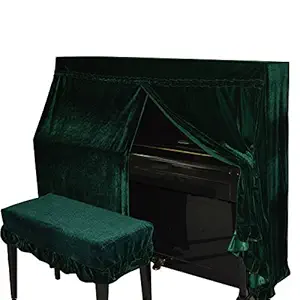 Omonic Full Piano Cover and Chair Bench Cover Cloth Art More pleuche Decorated with Macrame for Universal Upright Vertical Piano Upright piano universal 118-131 be universally (Green)