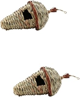Yardwe 2 pcs Straw Bird's nest Outdoor Decor Out Door Decor Bird cage Decor Grass Bird Hut Hummingbird Nesting House Hanging Bird House Reed Grass Weaving Birds Nest Decorative Bird Nest