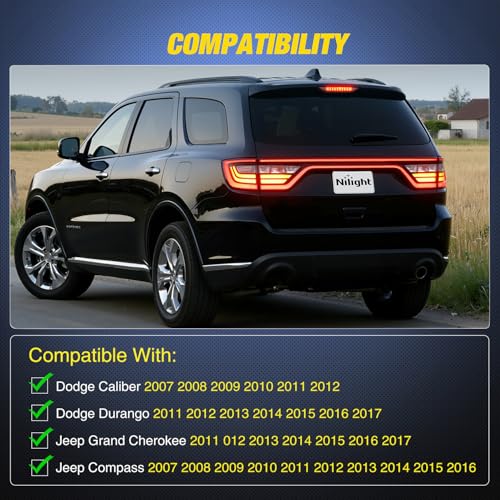 Image of Nilight Third Brake Light Tail High Mount 3rd Stop Lights Smoked Lens for Dodge Caliber 2007-2012 Durango 2011-2017 Jeep Cherokee 2011-2017 Compass 2007-2016 Van SUV Rear Center Cab Lamp