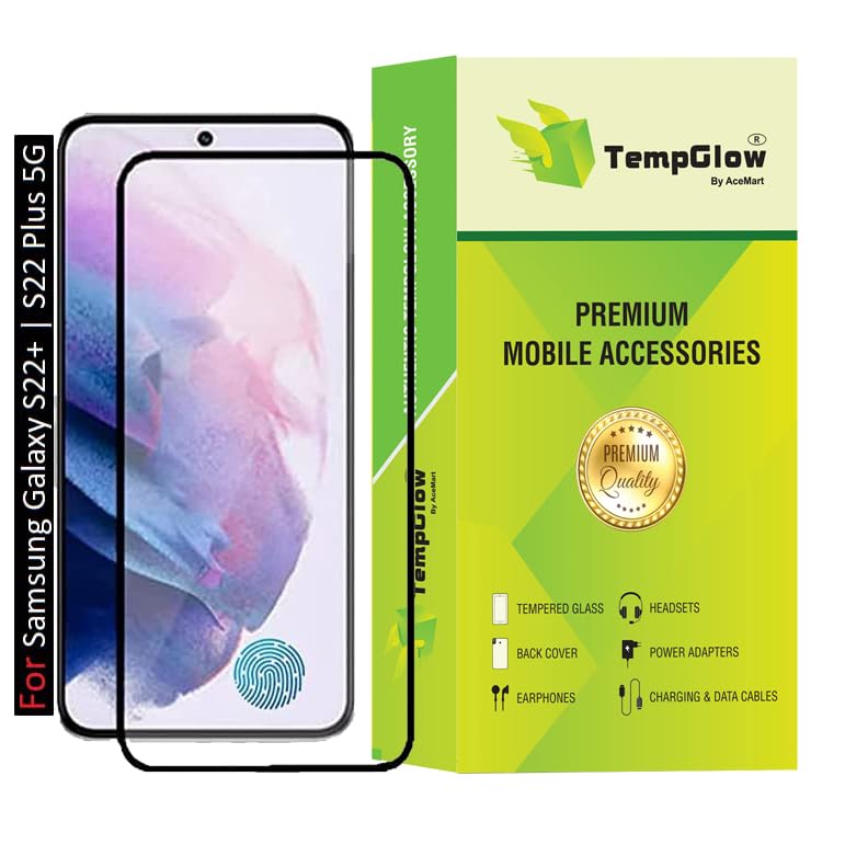 Image of TempGlow Screen Protector for Samsung Galaxy S22 Plus 5G | S22+ 5G (Black) Tempered Glass Edge-to-Edge 6D Screen Guard With Installation Kit