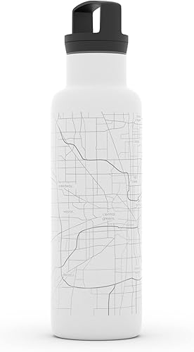 Miniatura 415 de Well Told Botella de agua aislada con mapa Chicago Illinois, grabado de acero inoxidable (21 onzas, gris muelle) botella aislada de mapa