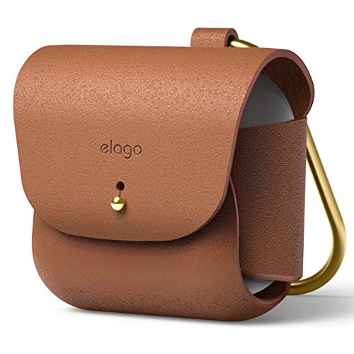 Image of elago Leather Case with Keychain Compatible with AirPods 3 Case, Natural Cowhide Leather Case with Brass Ring Holder, Supports Wireless Charging (Brown)