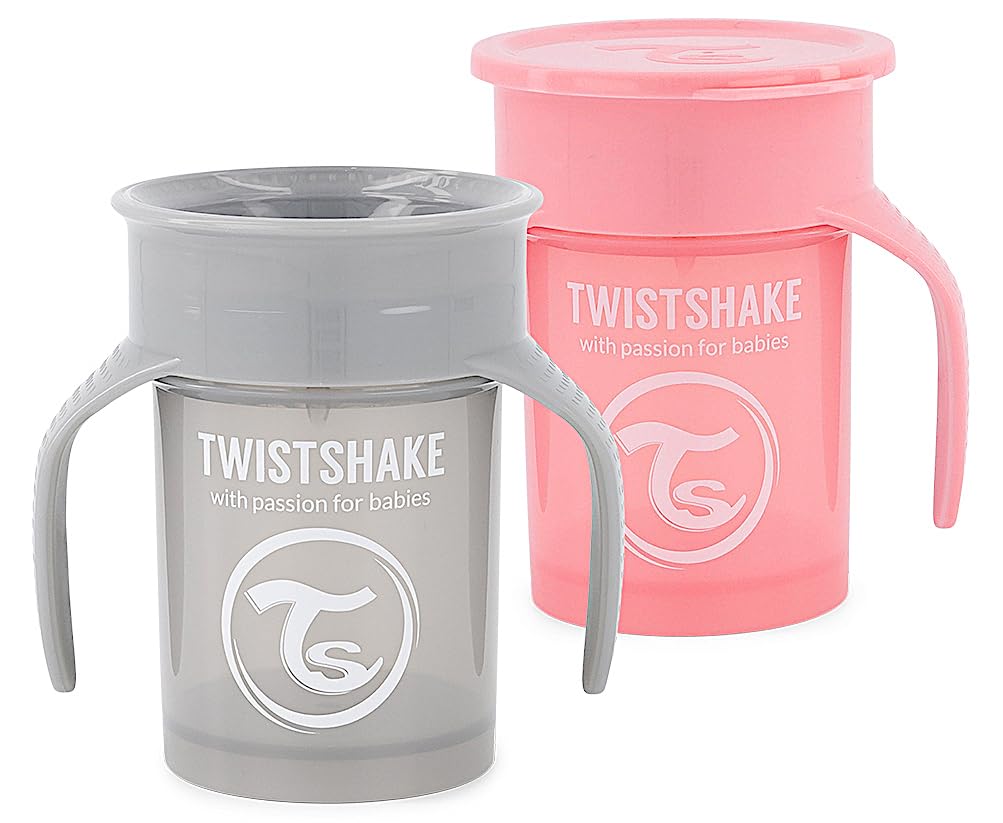 Twistshake 2X 360 Cup, Grey Pink, 2 pack