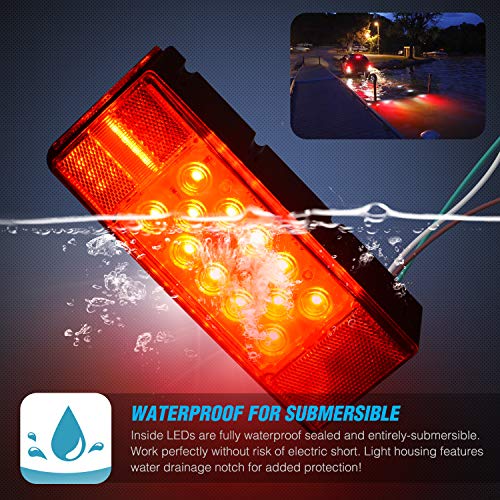 Nilight TL-20 2PCS Submersible Kit Low Profile Rectangular LED Stop Tail Turn Signal Side Marker Light on 12V RV Pickup Trucks Marine Boats Trailers by Nilight - Image 4