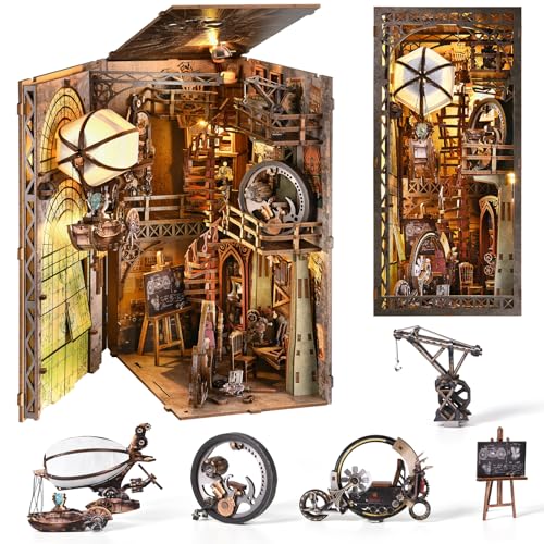 TOYQI Book Nook Kit, Book Nook Kits for Adults and Teens, DIY Miniature Dollhouse Kit 3D Wooden Puzzle Booknook Bookend with LED Light