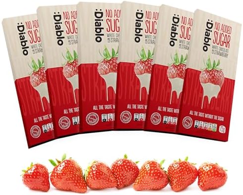Diablo No Added Sugar White Chocolate with Strawberry - 75g, Pack of 6