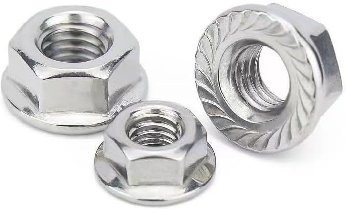 M16 Flange Nuts, M16-2mm Serrated Hex Flange Lock Nuts, 304 Stainless Steel (18-8),Plain Finish,2Pcs