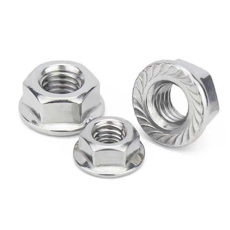 M16 Flange Nuts, M16-2mm Serrated Hex Flange Lock Nuts, 304 Stainless Steel (18-8),Plain Finish,2Pcs