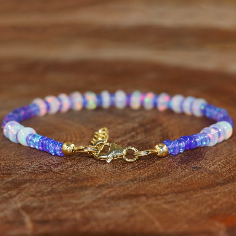 Pulsera de ópalo Welo etíope con cuentas de 3,5 mm multicolor y cierre de eslabones 4
