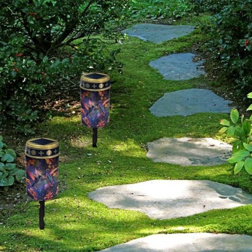Image of Purple Hummingbird Cemetery Solar Lights Water Resistant LED Flameless Candle Grave Lights Solar Powered Grave Decor Memorial Gift Outdoor Garden Decor Light for Prayer 2 Pcs
