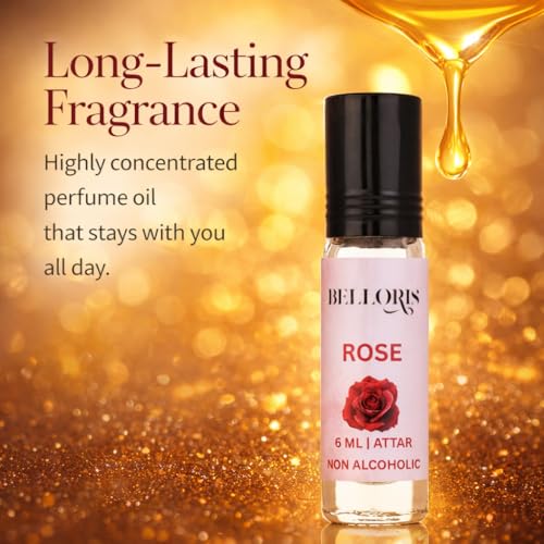 Image of Rose Attar 6ml | Pure Gulab Ittar | Long Lasting Non-Alcoholic Perfume Oil | Roll-On Fragrance for Men & Women | Floral Natural Attar for Pooja & Meditation Eid, Ramadan Gifts, Non Alcoholic & Vegan Fragrances