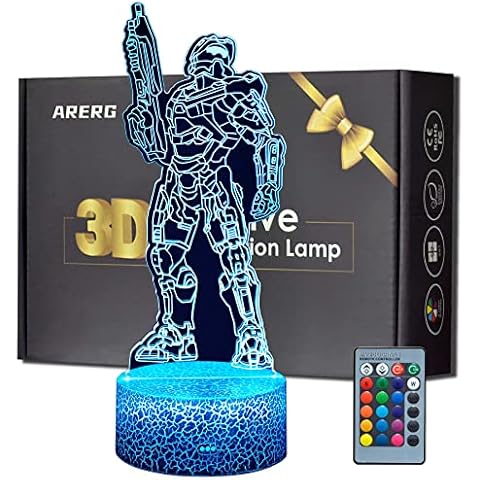Master Chief 3D Illusion Night Light Lamp ABS Base Acrylic Board 16 Colors Changeable with Romete Control Home Room Master Chief Decor Lighting Creative Gift for Boys Girls Teens Birthday Christmas Cover