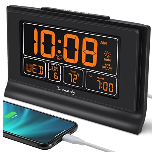 DreamSky Digital Alarm Clock with Battery Backup, 5 Inch Large Display, Auto Set Clock, USB Charging Ports, 12/24H