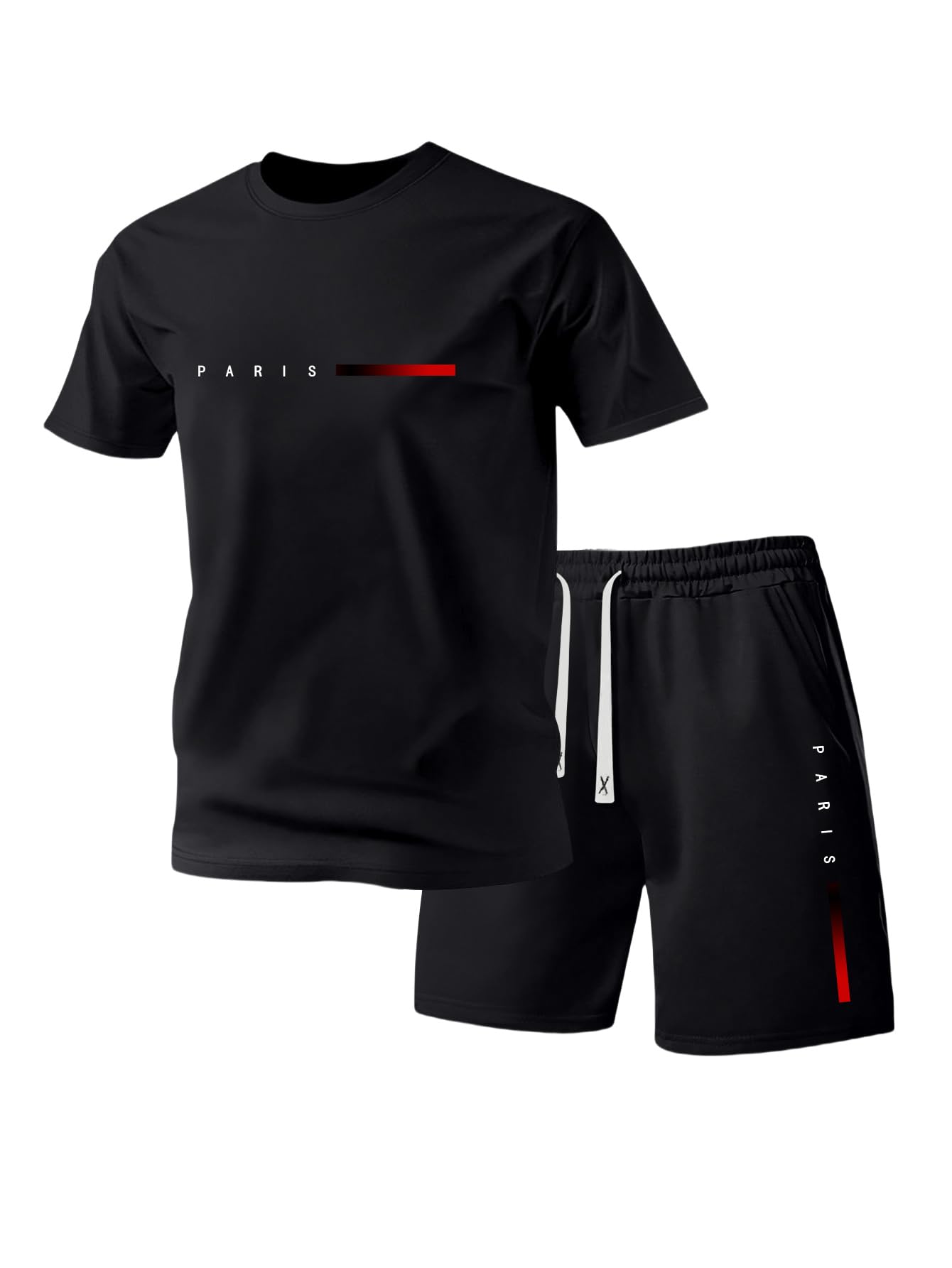 Conjunto de 2 piezas de camiseta ligera de manga corta con estampado de letras de París para hombre, simple, a la moda, casual, vacaciones, deportes — view 11