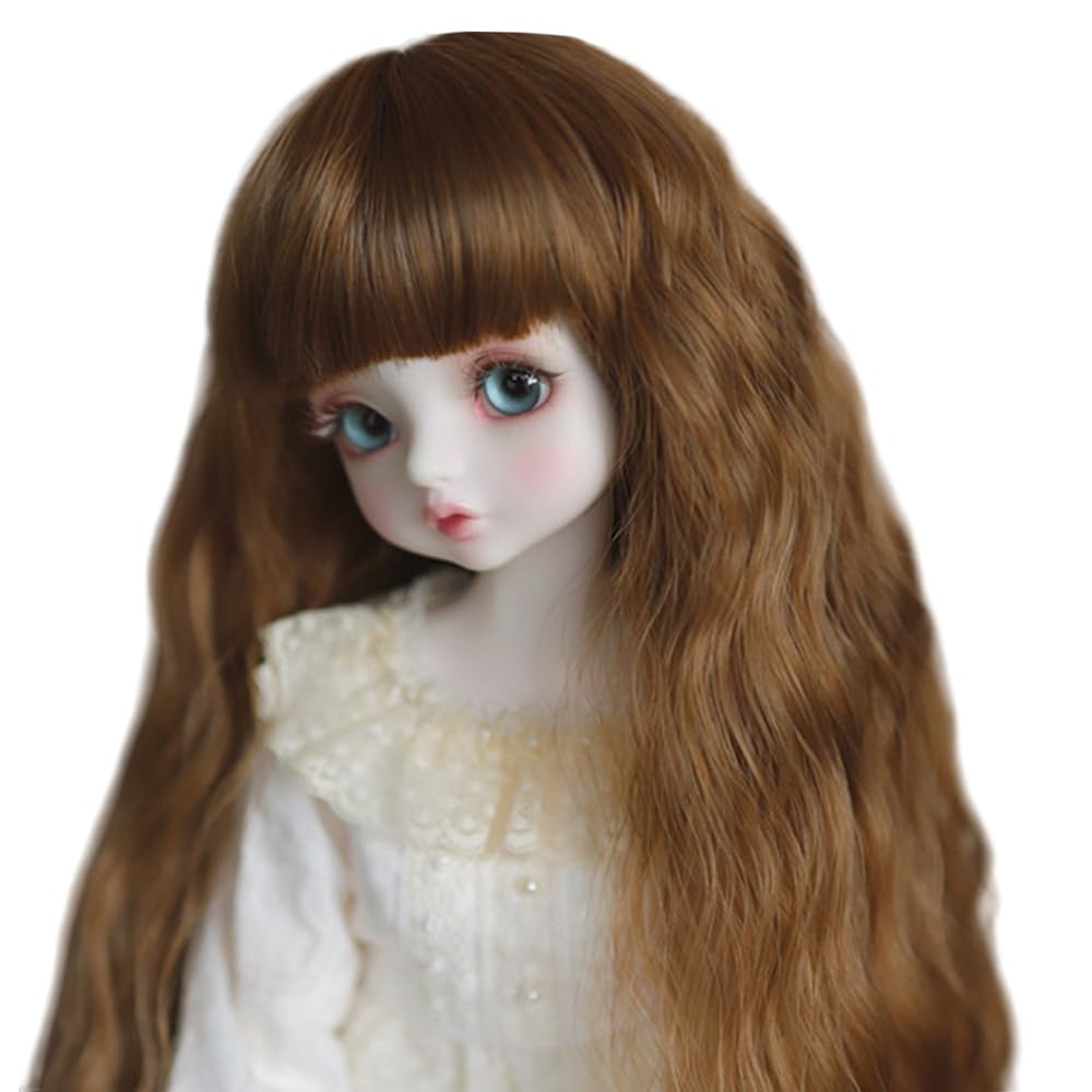 TTYAO REII 1/4 1/6 BJD Doll Wig Female Girls Doll Hair Wig Brown Long Curly Wig with Bangs Not for Human (Brown 1/4)