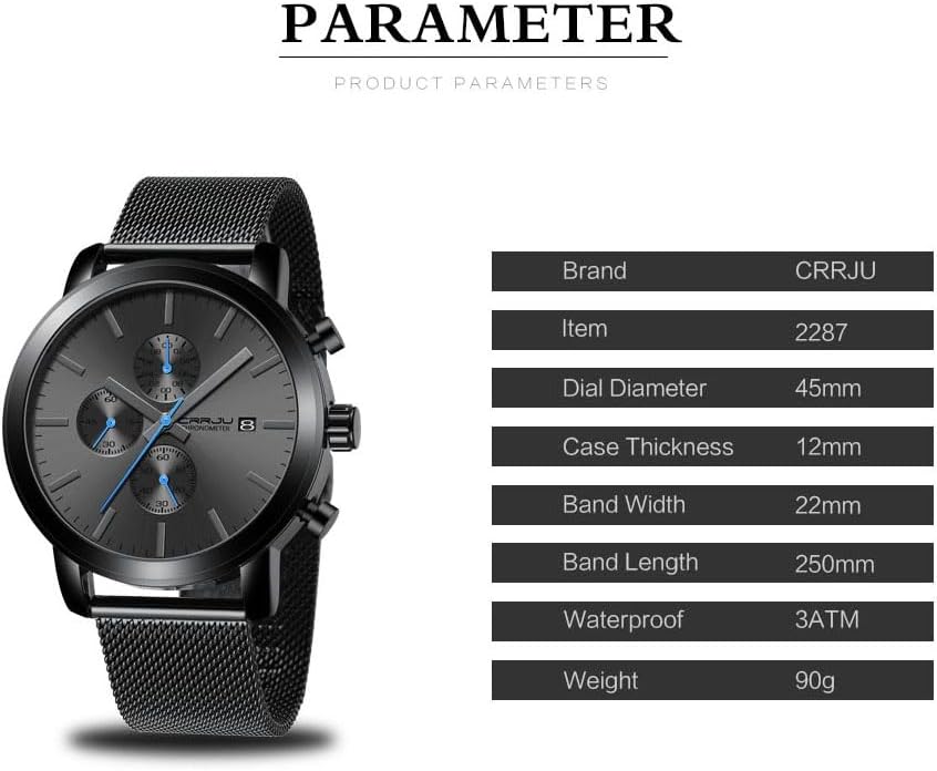 CRRJU Mens Stylish Casual Quartz Watches for Men Luxury Waterproof Calendar Chronograph Japan Movement Wristwatches - Image 7