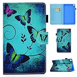 Yobby Hülle für Samsung Galaxy Tab S6 Lite 2020 10.4 P610/P615 Schutzhülle Grün Schmetterling Muster Leder Tasche Magnetisch Leicht Ständer Smart Cover mit Auto Schlaf/Wachen,Stifthalter/Handy Stand