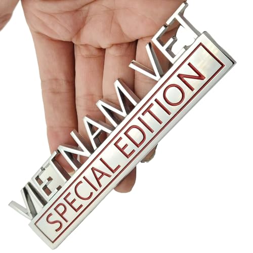 Image of Generic Vietnam Vet Special Edition Emblem with Strong Adhesive, Vietnam Vet Special Car Emblem 3D Badge Decal Car Truck Replacement Compatible with Universal Vehicle, Car, Truck, SUV (Silver Red)