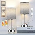 PARTPHONER Touch Table Lamps for Bedroom Set of 2, Bedside Nightstand Lamps with USB Port and Power Outlet, 3 Way Dimmable White Lamp for Living Room Nursery Room, Warm White Bulbs Included