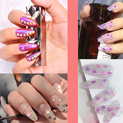48 Color/Set 3D Star Butterfly Nail Art Glitter Sequins, Colorful Nail Sparkle Glitter Sticker Decals For Nail Art Make Up Decoration Accessories Manicure (Star&Butterfly 4 Boxes) #TOP2