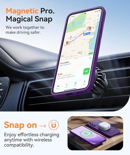 Image of CANSHN Designed for Samsung Galaxy S22 Case [Full Camera Protection] [Compatible with MagSafe] Translucent Matte Shockproof Protective Phone Cover 6.1 Inch - Deep Purple