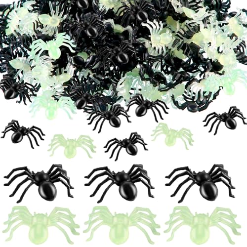 PacuM 200 peças lustre de Halloween realista aranhas de plástico pequenas aranhas Halloween artigos de brincadeira decoração para sala de estar quarto casa assombrada sala de aula (2 cores)