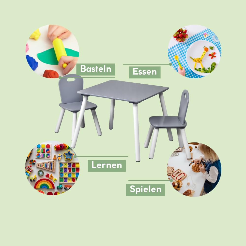 Kesper | Tavolo per bambini con 2 sedie, materiale: pannello di fibra, dimensioni: 55 x 55 x 45 cm, colore: bianco, grigio | 17732 13