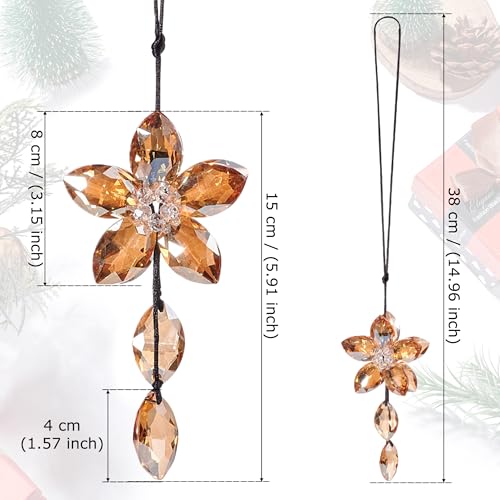 Image of Crystal Flower Car Rear View Mirror Hanging Ornament - Sparkles with Rainbows for a Sense of Luck and Happiness Car Interior Accessories (Champagne)