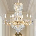 LIZZTREE Gold Crystal Contemporary Chandelier Foyer Entryway Lighting, 11-Lights Luxury Chandeliers Modern K9 Crystal Chandelier Fixtures for Staircase Grand Living Room Hallway Entry Dia 28.3 inch