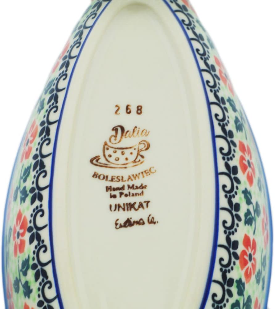 Polmedia Polish Pottery Fish Shaped Platter 10-inch UNIKAT - Poppies Charm Pattern Handmade in Boleslawiec Poland by Ceramika Dalia + Certificate of Authenticity