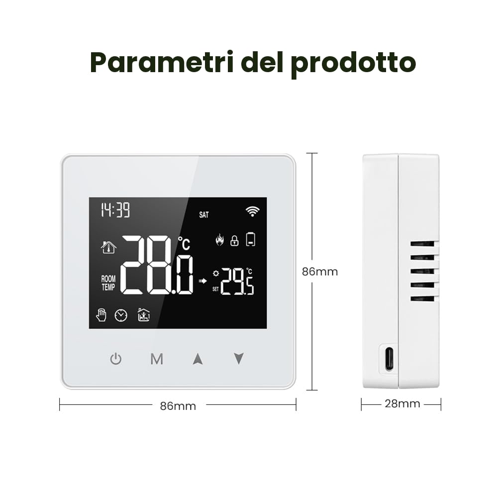 Termostato WiFi, per Smart Life caldaia a gas, regolatore di temperatura touch screen alimentato a batteria con telecomando app, controllo vocale, programmabile settimanalmente