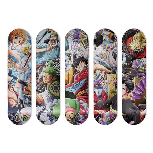 Tabla de aluminio con forma de monopatín para decoración de pared, Anime, One Piece Team, para decoración original (5 tablas + kits de fijación)
