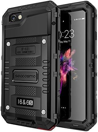 seacosmo iPhone 6/6S Case, Military Grade IP68 Waterproof Dustproof Shockproof Full Body Sealed Underwater Case with Built-in Screen Protector Heavy Duty Metal Rugged Case for iPhone 6/6S, Black