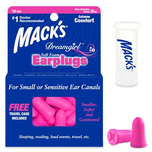 Mack's Dreamgirl Soft Foam Earplugs, 10 Pair, Pink - Small Ear Plugs for Sleeping, Snoring, Studying, Loud Events, Traveling & Concerts