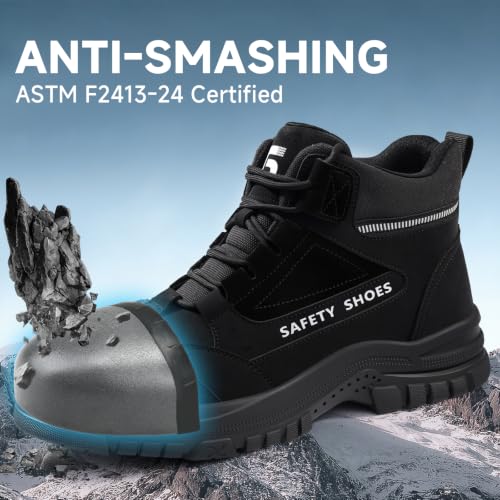 Image of Steel Toe Work Boots for Men - High Top Puncture Resistant Safety Boots - Industrial Boot for Worker - Comfortable Work Boot for Construction
