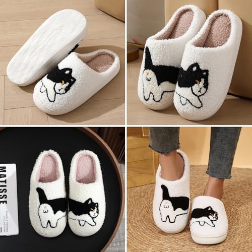 Cat Slippers for Women Memory Foam Plush Indoor House Slippers Winter Warm Non Slip Cute Bedroom Shoes3