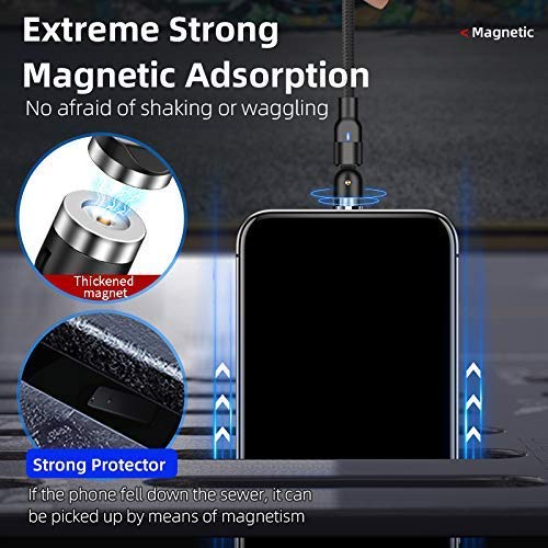 Magnetic Charging Cable 2.4A,【4Pack】1.64 ft x 1 + 3.3ft x 2+ 6.6ft x 1,3-in-1,540° Rotating Heads.Magnetic Charging Cable,Magnetic Phone Charger Cable.Micro USB,Type C Cable,i-Product compatible